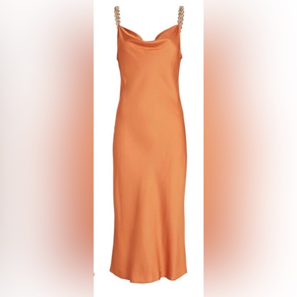 L'AGENCE Amina Cowl Neck Chain MIDI Slip Dress - Picture 3 of 10